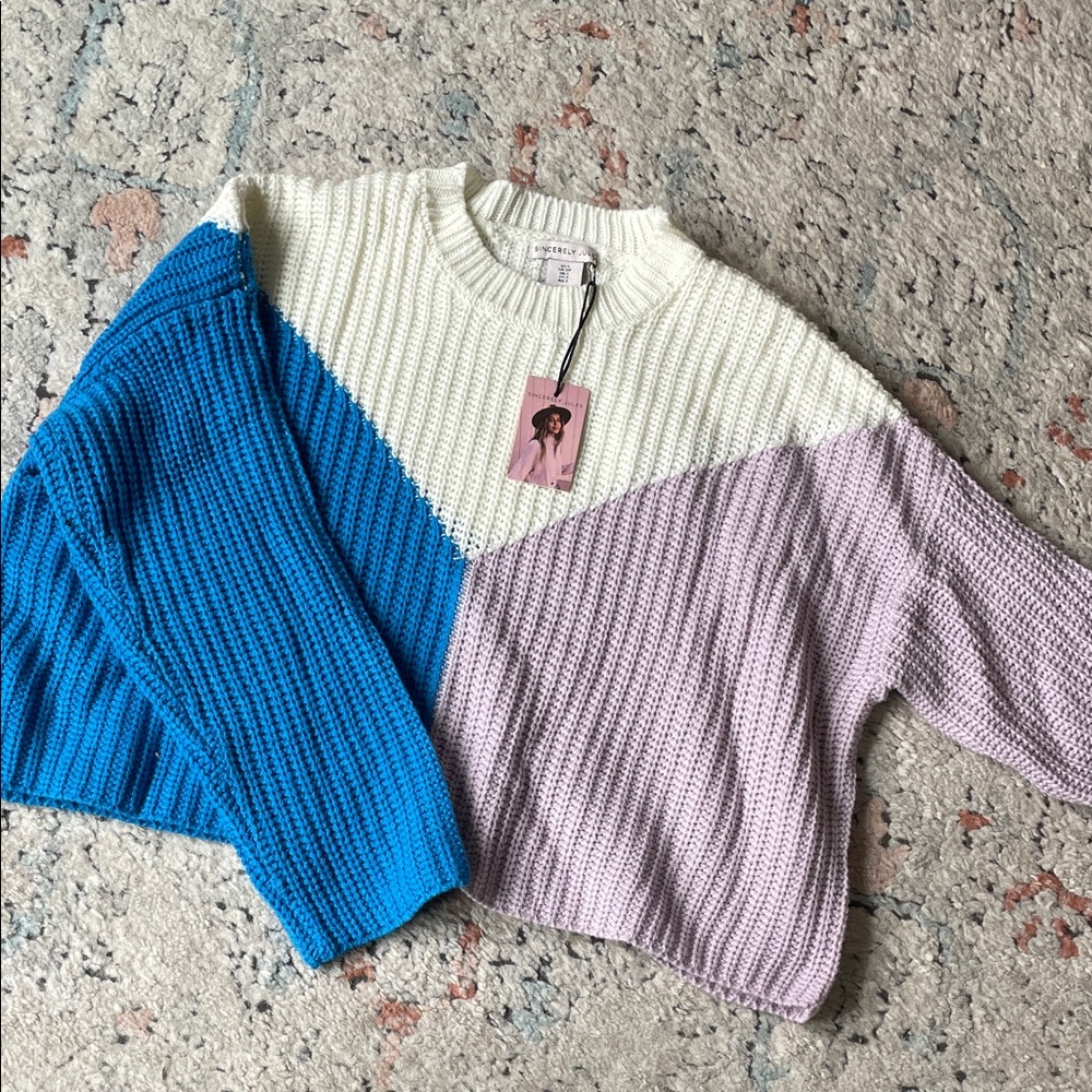 Sincerely Jules Tri-Color Sweater - Blue, Cream, Lavender